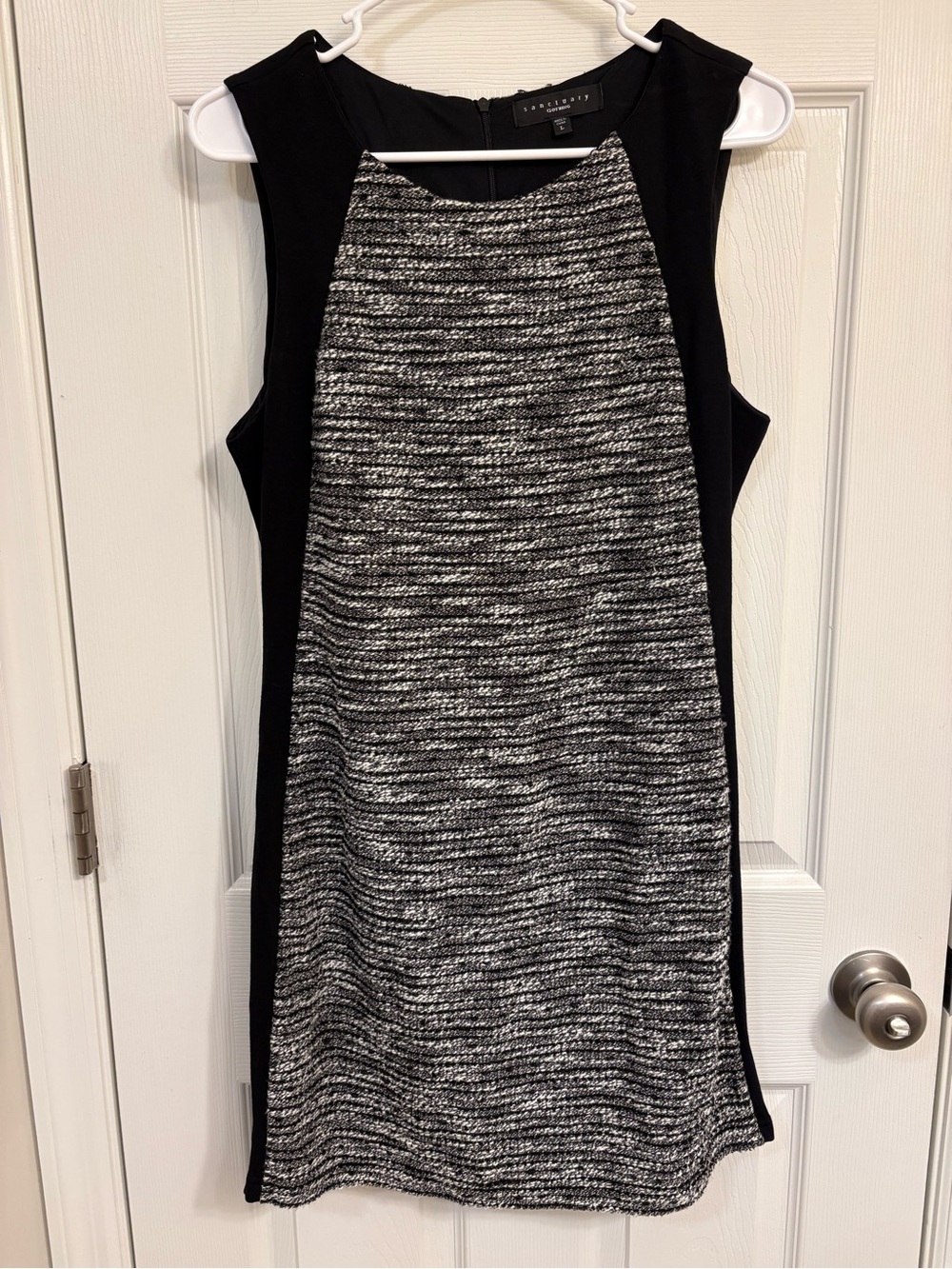 Sanctuary Black & White Tweed Sleeveless Shift Dress - Size Large